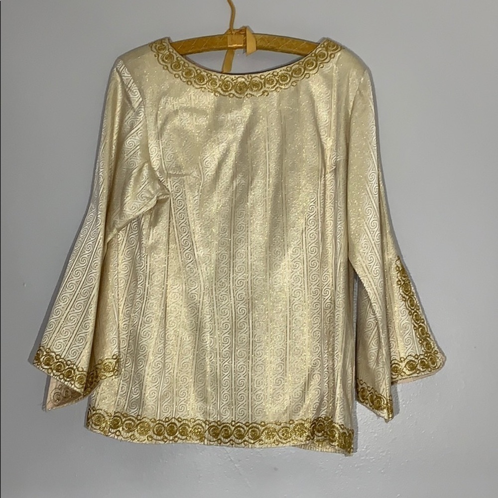 Handmade Gold Bell Sleeve embroidered trim tunic gold custom medium